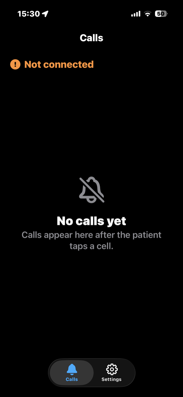 Caregiver call list with an orange Not connected indicator