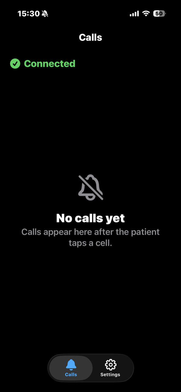 Caregiver call list with a green Connected indicator